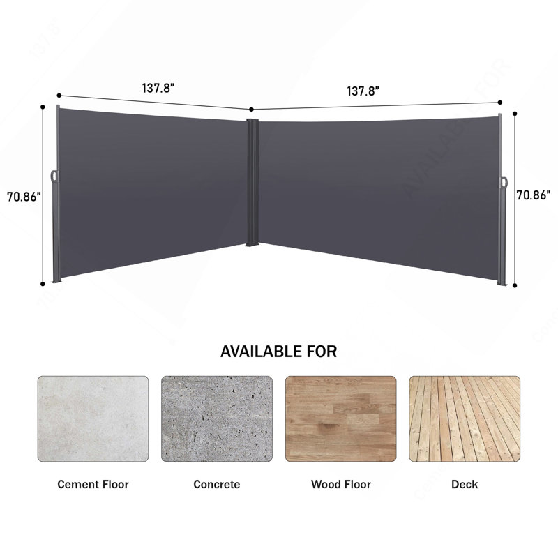Auvent latéral rétractable 276 "x 71", imperméable et résistant aux rayons UV, Gris