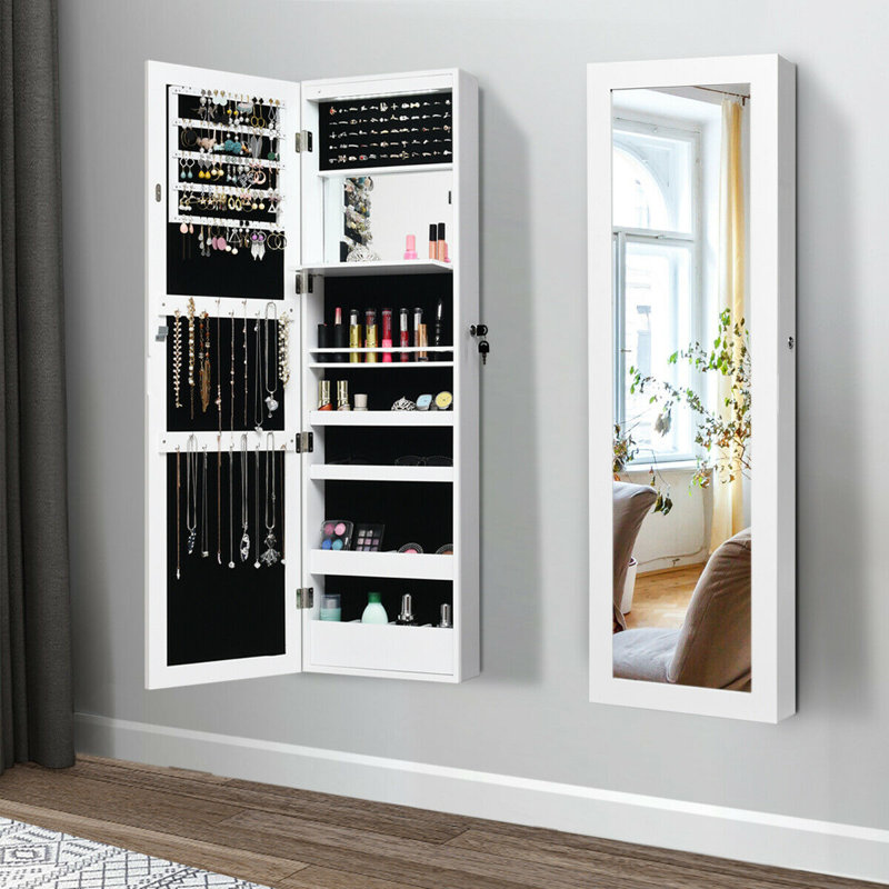 Armoire à bijoux murale avec miroir Amrutha, Blanc