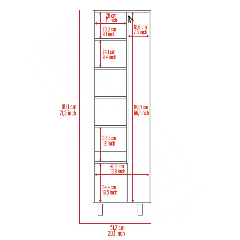 Nala Cleaning Cabinet, Double Door Cabinet, Four Legs, Five Shelves -White