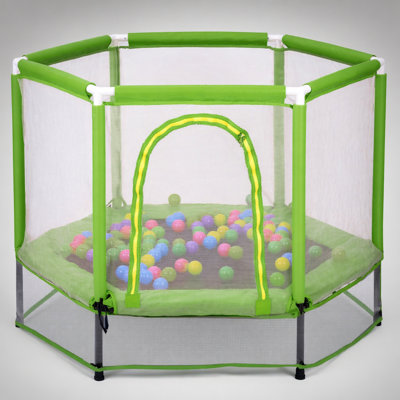 55'' Toddlers Trampoline with Safety Enclosure Net and Colorful Balls for Indoor and Outdoor Fun, Ideal for Kids' Fitness and Play