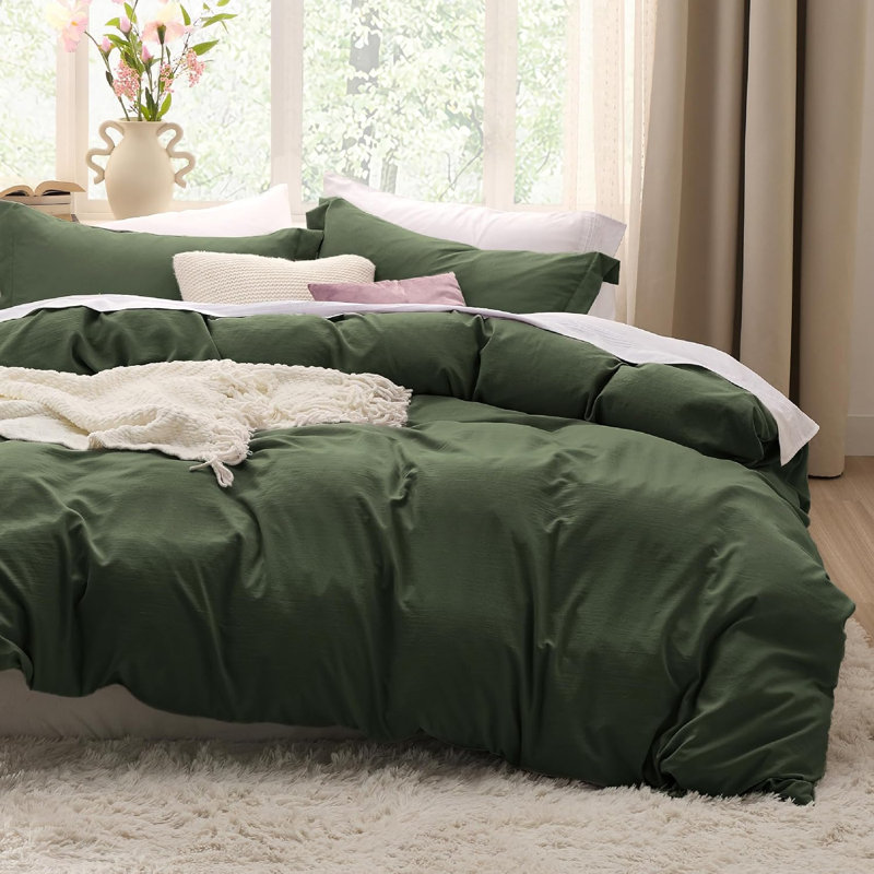 Housse de couette en microfibre Bed Bed - ensemble de literie extra doux en coton prélavé (ensemble de 3), Vert