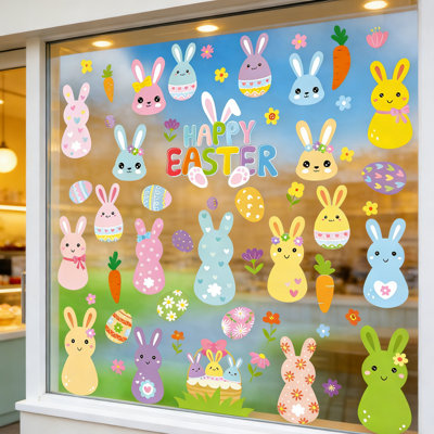 Easter Window Decals Cute Rabbits Festive Celebrations Home Decor Decorative Stickers