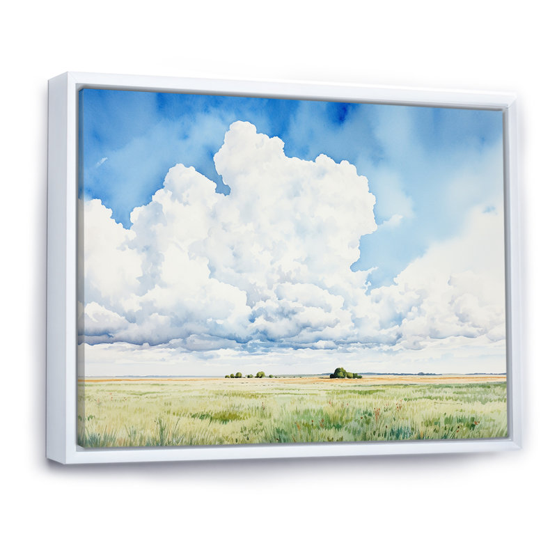 " White Clouds Scenery Minimalism III ", White Floater Framed, 16" H x 32" W x 1" D