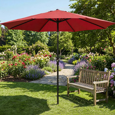  9FT Outdoor Patio Umbrella with Push Button Tilt & Crank, 8 Sturdy Ribs UV Protection Waterproof for Garden, Backyard