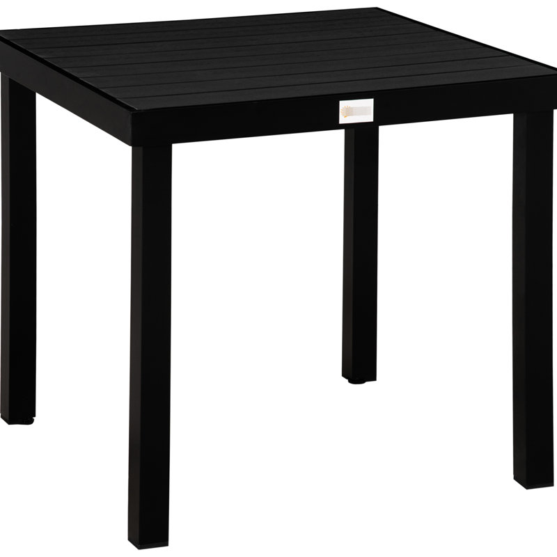 Table de salle à manger carrée pour le patio pour 4 personnes - noire, imperméable, pieds extérieurs en aluminium, grain de bois imperméable, stable