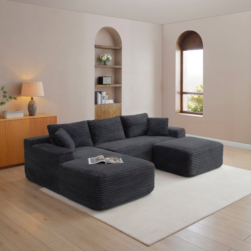Repose-pieds en velours côtelé Corduroy, Black