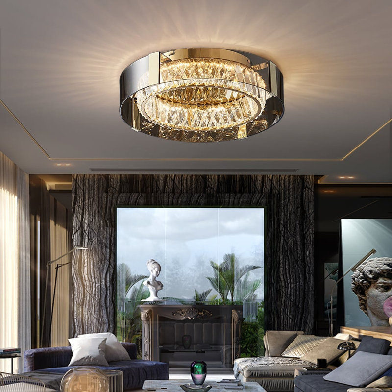 Crystal LED Flush Mount, Gold, 12cm H x 60cm W x 60cm D