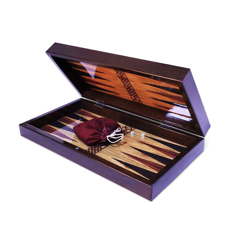 Ensemble de backgammon Bloom, corps en panneau de fibres à densité moyenne de 16 mm, fermeture magnétique, revêtement Coex-Cellophane Scratch, dames en polyester de 36 mm, ouvert de 50 x 50 cm