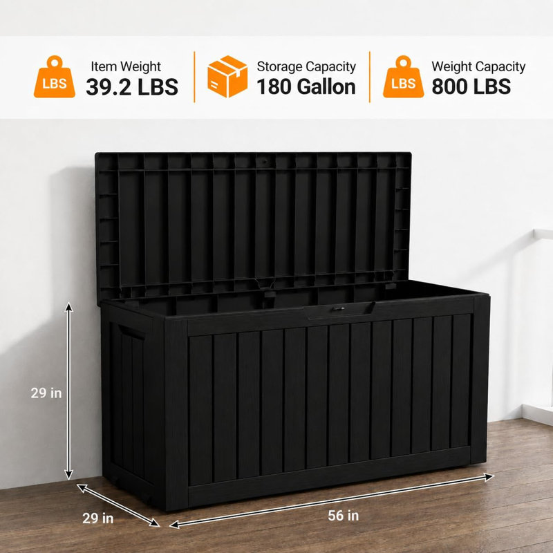 180 Gallon Resin Outdoor Deck Box, Black