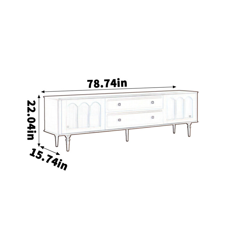 Meuble télé en bois de peuplier massif, H 22,04 po x L 78,74 po x l 15,74 po