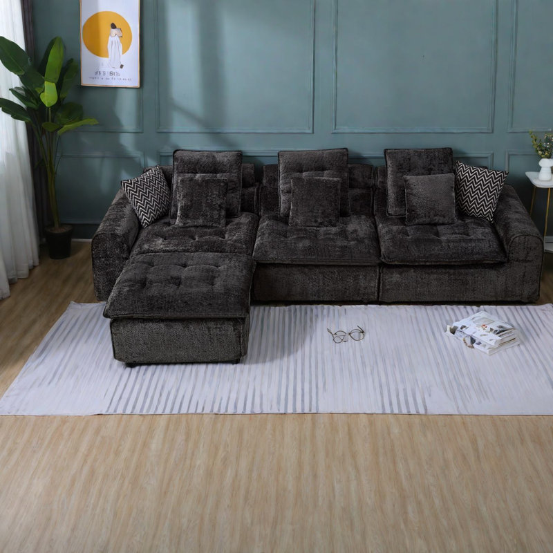 Canapé modulaire moderne profond de 129,8 pouces pour la maison Deep Boucle, Noir