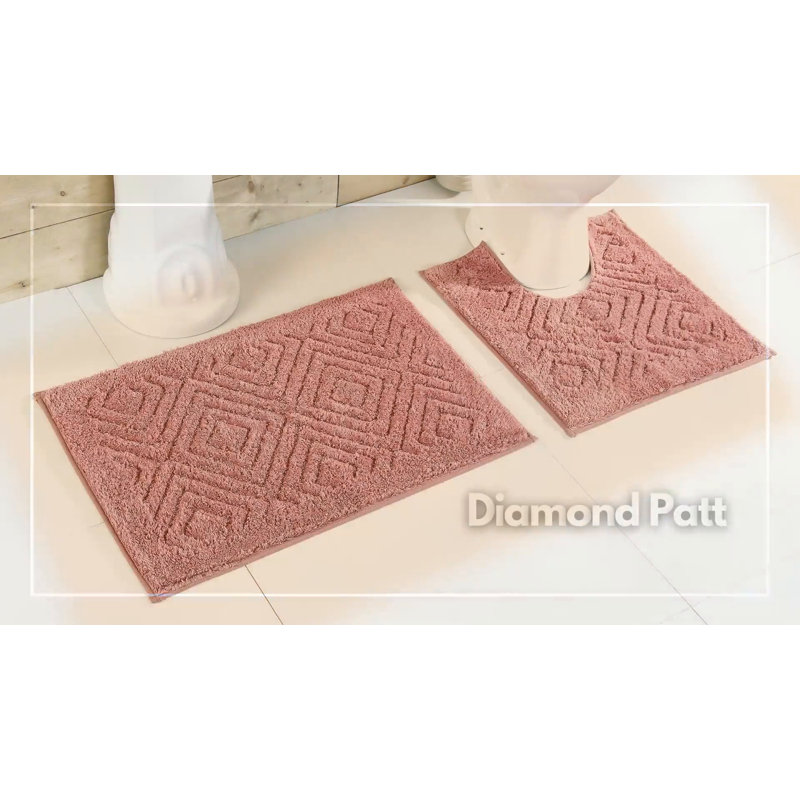 White Diamond Pattern Cotton Bath Rug Set