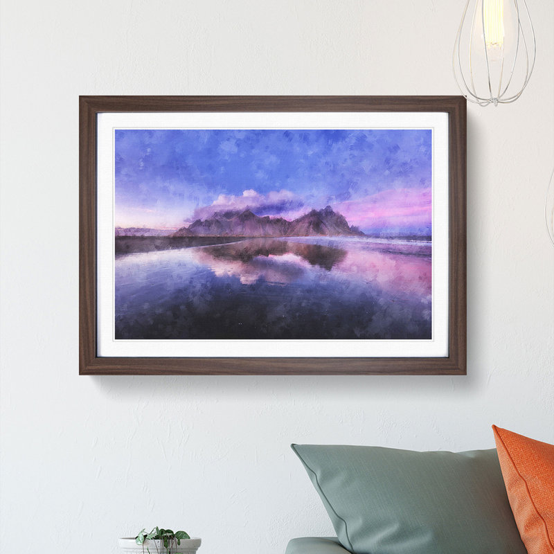 Vestrahorn Mountain In Iceland - Picture Frame Painting, 24cm H x 33cm W x 2cm D, Walnut