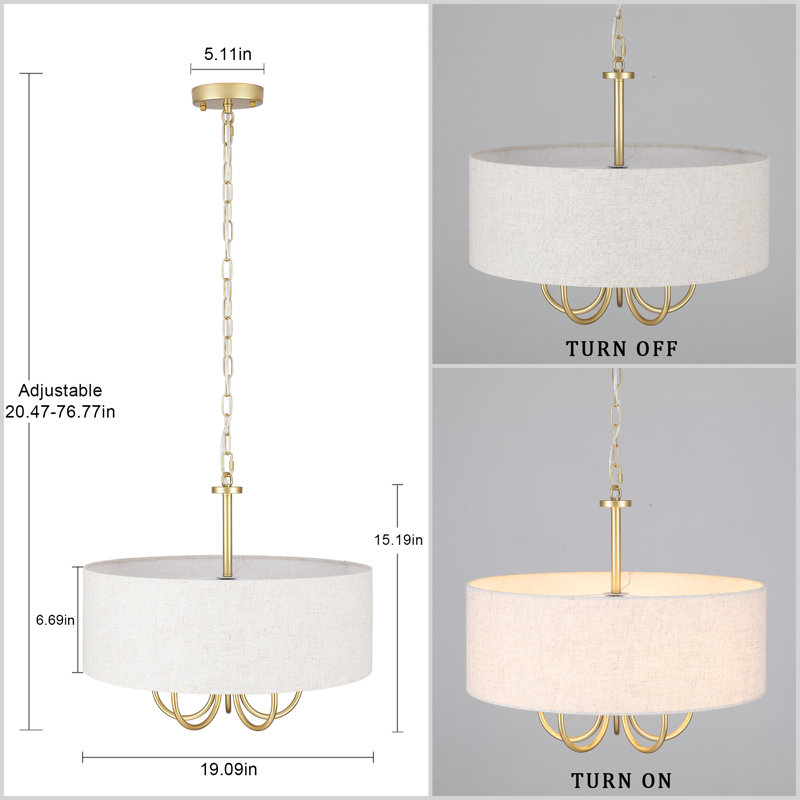 Gula 5 - Light Dimmable Drum Chandelier, Gold, Beige