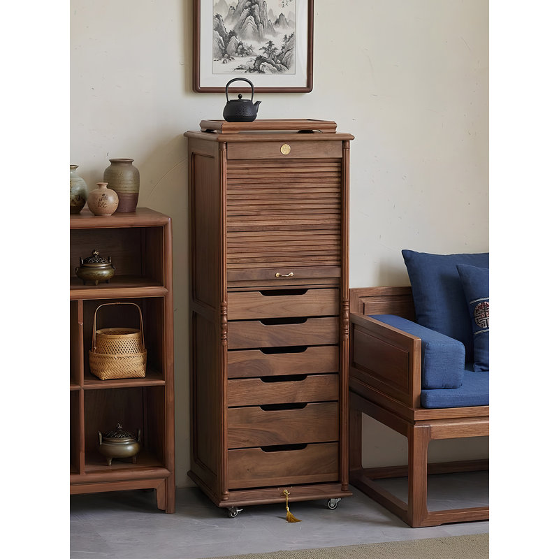 Nouvelle armoire de rangement pour bijoux avec porte enroulable en noyer de style chinois
