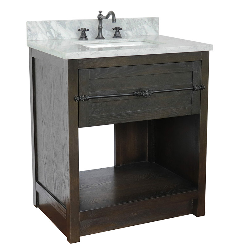 Zimmer 31'' Single Bathroom Vanity with Top, Brown Ash, White Carrara