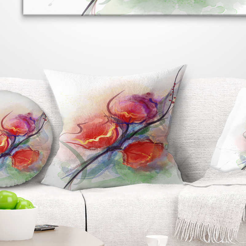 Doux aquarelle florale sur éclaboussures - coussin imprimé floral, 18 po x 18 po, Coussin décoratif