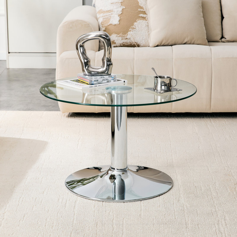 27.5-inch Diameter Round Tempered Glass Coffee Table, Silver