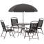 Ensemble de salle à manger de patio pour 4 personnes avec parasol, table d'extérieur et 4 chaises pliantes et table ronde en verre Outsunny pour le jardin, la cour et la piscine, noir-124073652-124073650