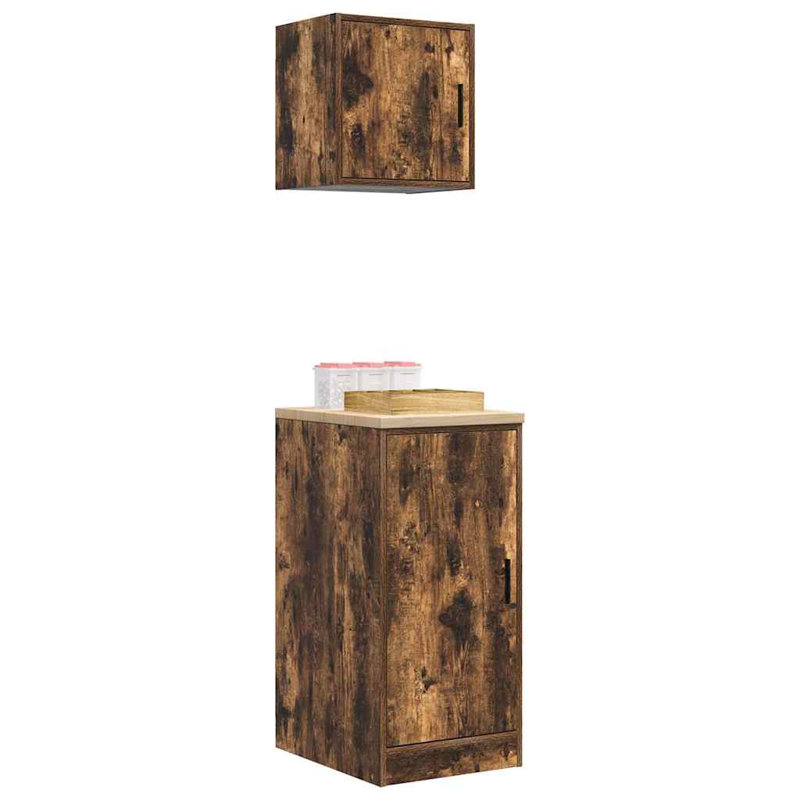 Garage Cabinets 2 Pcs Engineered Wood, Smoked Oak