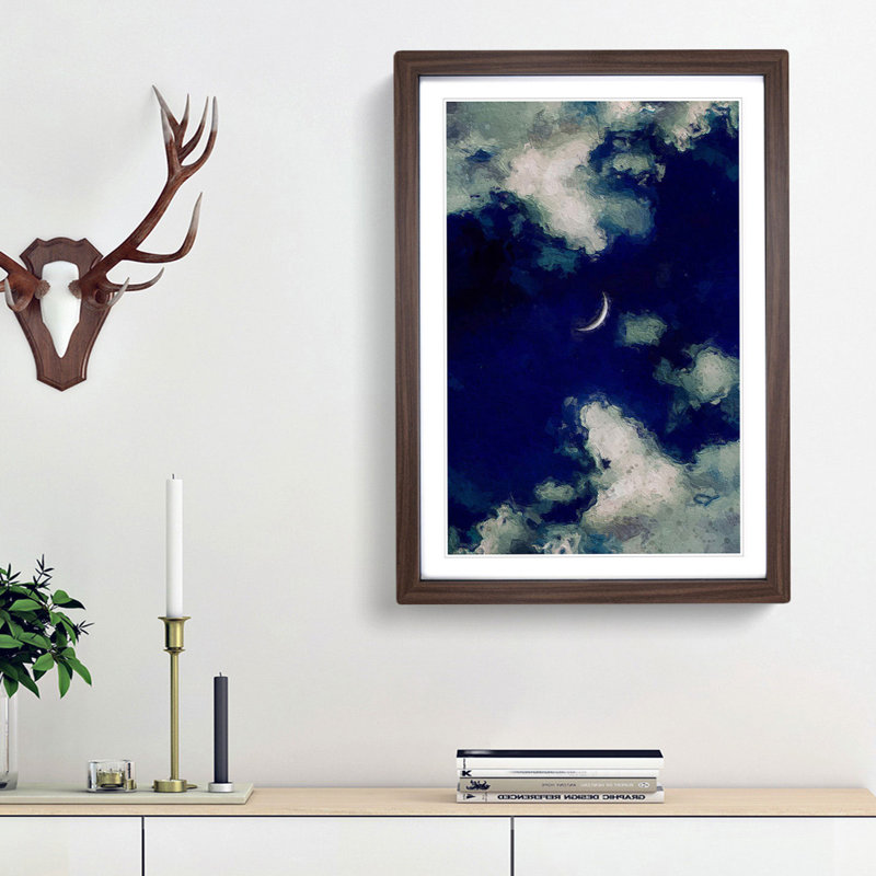 Crescent Moon Through the Clouds in Abstract - Picture Frame Graphic Art Print, Walnut Framed, 87cm H x 62cm W x 2cm D