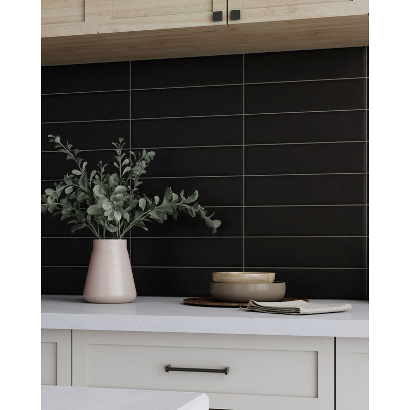 Facet 3in.x12in. Ceramic Subway Wall Tile, Black Matte