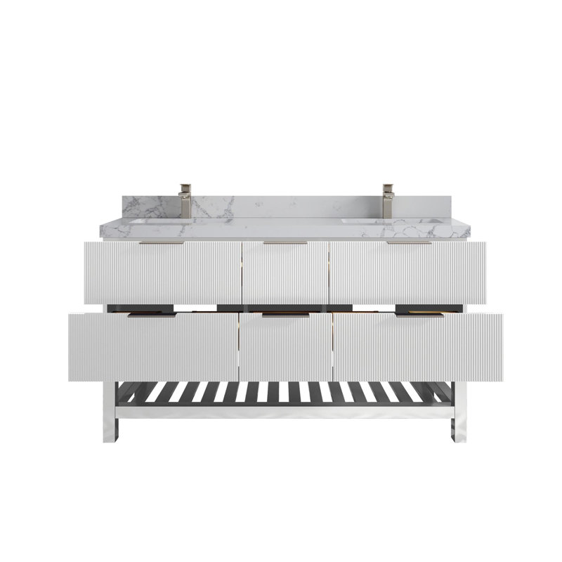 Meuble-lavabo double 60 po avec plateau en quartz Catalina
