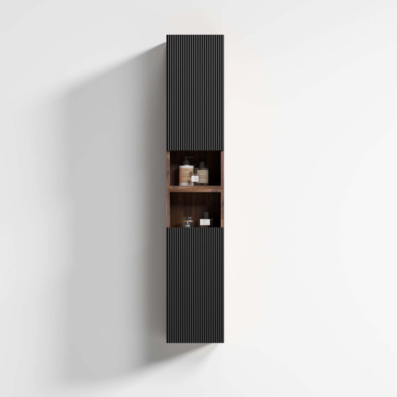 Black & Walnut Color Matching Floating Bathroom Side Cabinet, KD Wall Mount Small Space Cabinet, Black/Dark Walnut