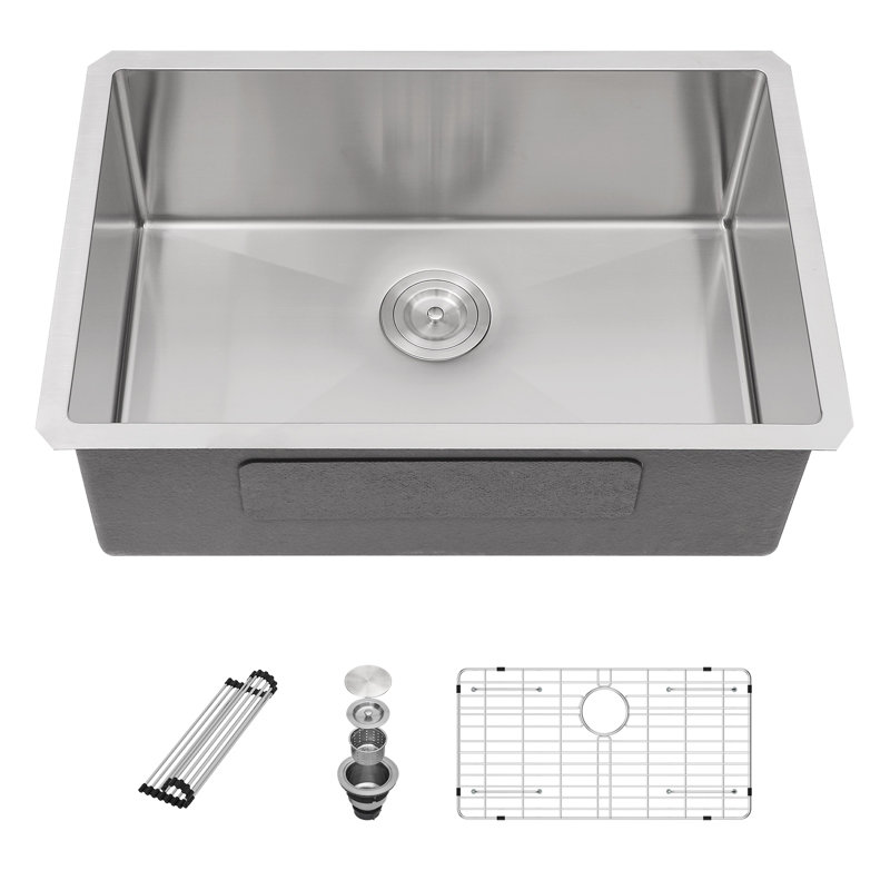 30'' L x 18" W Undermount Kitchen Sink Single Bowl Stainless Steel Kitchen Sink with Sink Grid and Basket Strainer