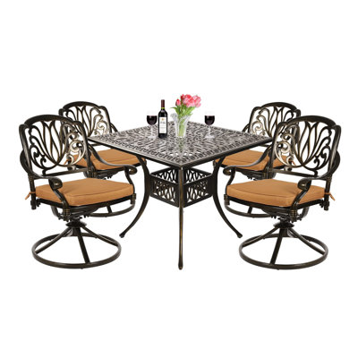 Vivijason 5-Piece Outdoor Patio Dining Set, All-Weather Cast Aluminum Conversation Set, Patio Furniture Set For Deck Lawn Garden, Include 4 Swivel Din -  CA001-SWIVEL-5SET-CU-WFVJ