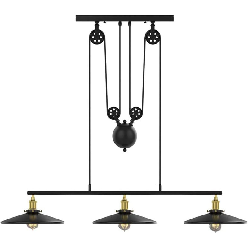 Luminaire suspendu rustique avec îlot de cuisine et 3 abat-jours en métal noir