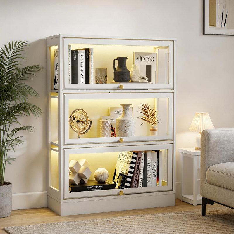  Display Cabinet With Acrylic Glass Doors,3-Tiers Curio Cabinet With LED Lighting For Collectibles, Collectibles Toy Organizers Rack & Display Shelf Display Case Storage Cabinet