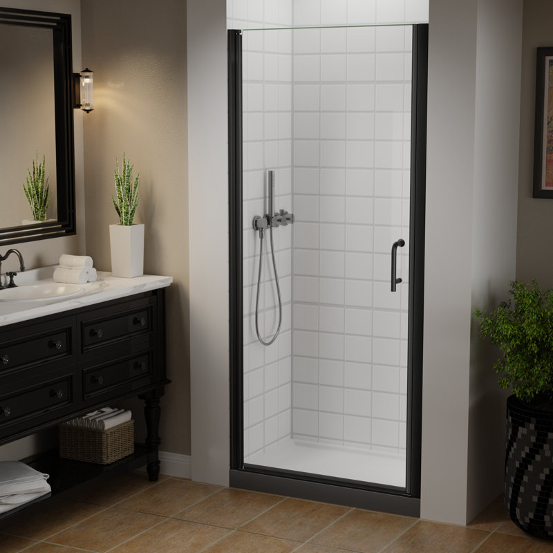 72 In. H Semi-Frameless Pivot Shower Door in Matte Black With Clear Glass, 34" W