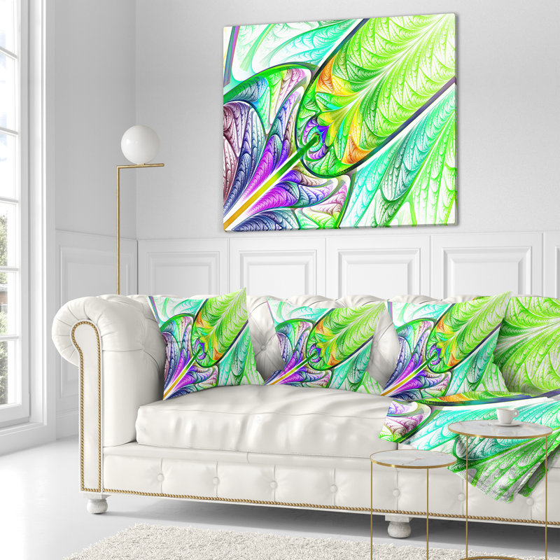 Vitrail fractal - coussin imprimé abstrait, 16 po x 1 po, Vert / bleu, Coussin décoratif