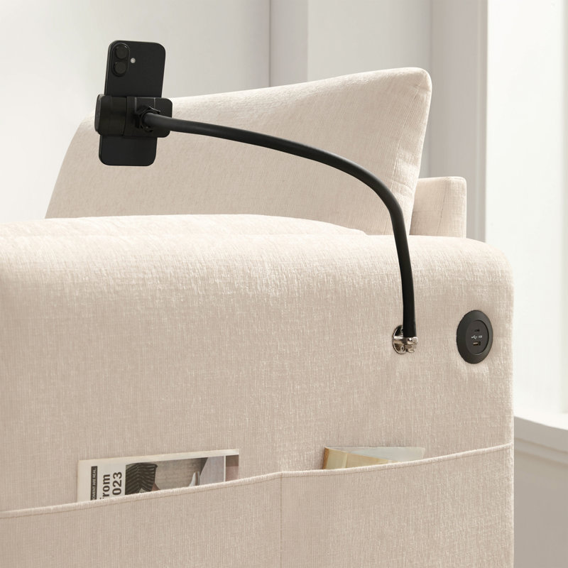 Chenille Armchair With Ottoman, Beige