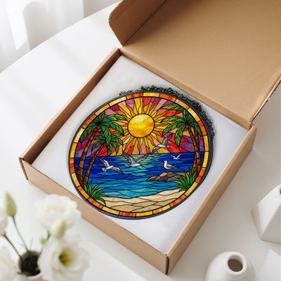 12"H Tropical Sunset Stained Glass Window Panel