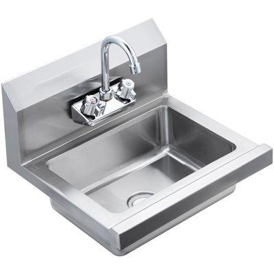 Lavabo mural, 17 po x 12,8 po, acier inoxydable, robinet rotatif à 360 °, crépine, facile à assembler, évier commercial, avec drainage, rouille, hauteur