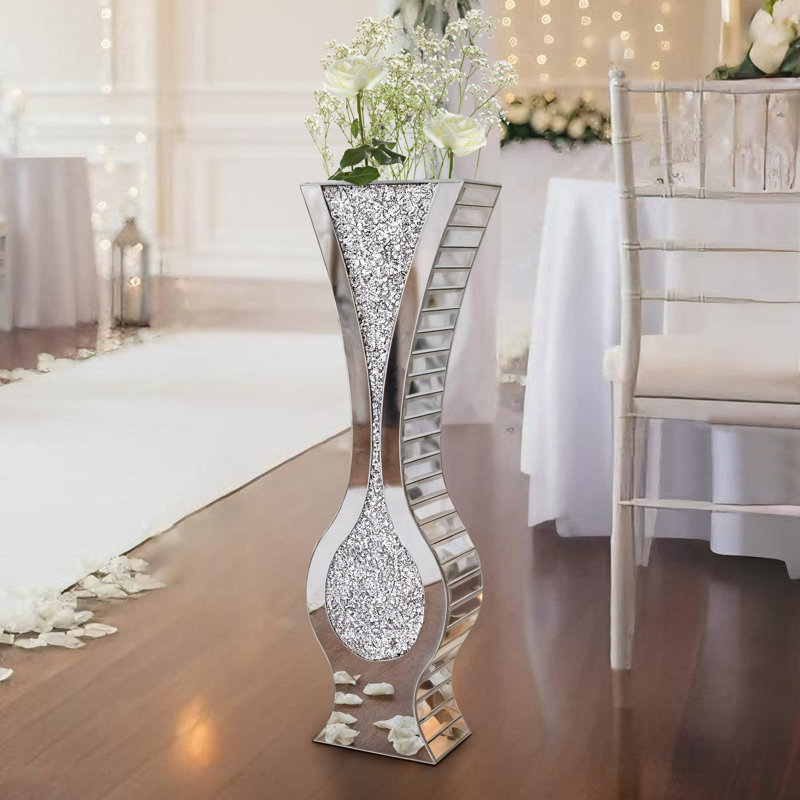 Grand vase de sol en argent avec diamant concassé et miroir