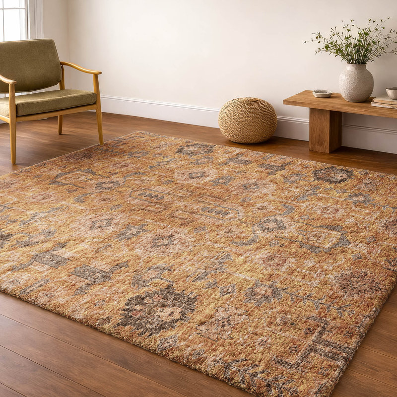 Tapis oriental à poil long de qualité supérieure lavable à la machine ADS697, Terra Cotta, 5 pi x 7 pi 6 po