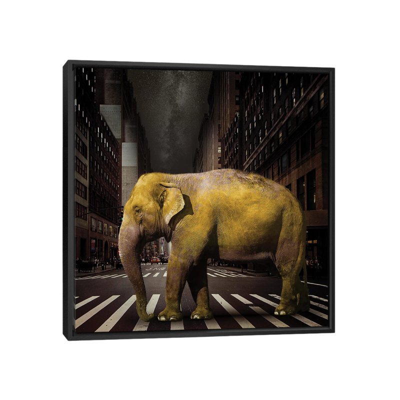 Elephant In NYC by Vin Zzep - Print on Canvas, 66.04 cm H x 66.04 cm W, Black Framed