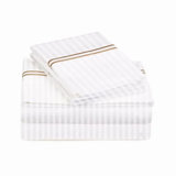 400TC Double Embroidery Sateen Stripe Cotton 4 Piece Sheet Set Fitted Sheet Fits Upto 16" Deep Pocket