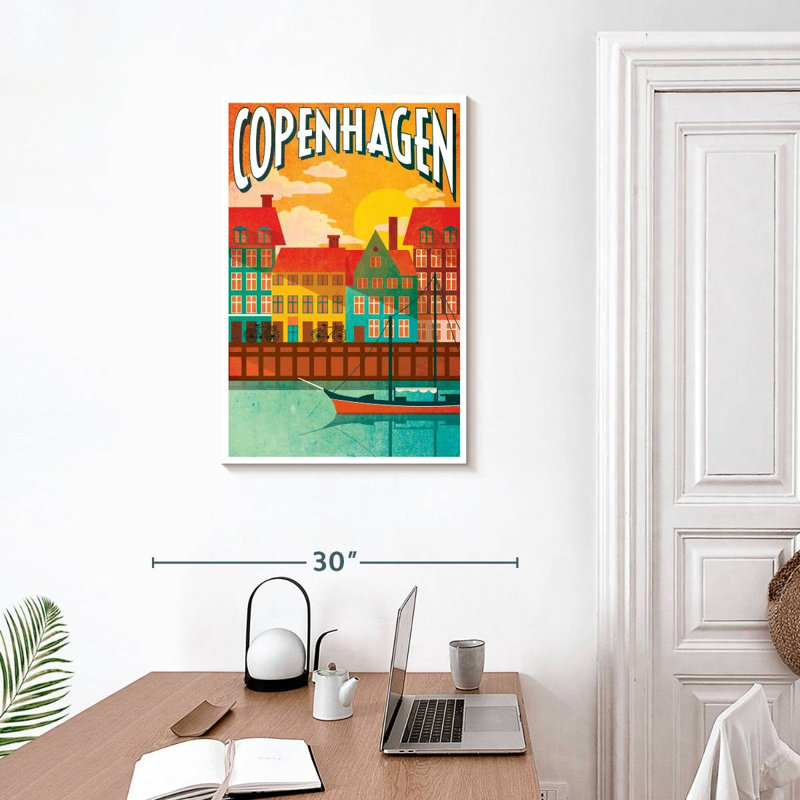 Affiche rétro de la ville de Copenhague, H 30 po x l 20 po