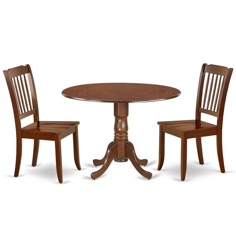 Ensemble de table de cuisine 3 pièces pour petits espaces comprenant une table ronde Dropleaf et 2 chaises de salle à manger, acajou