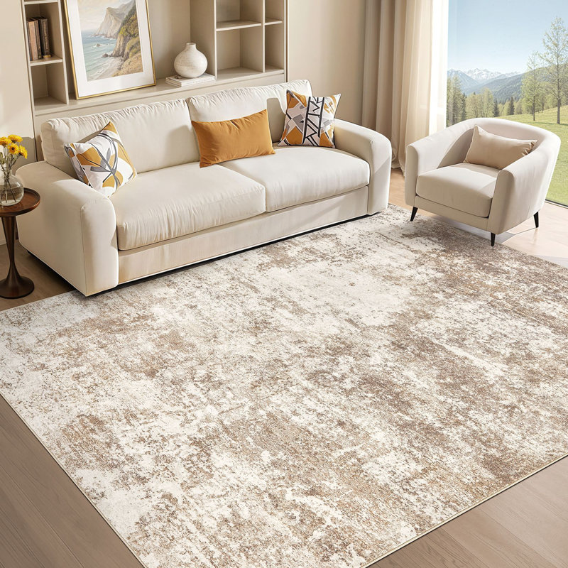 Washable Retro Abstract Rug, Stain Resistant Carpet for High Traffic Areas, Rectangle 5' x 8'