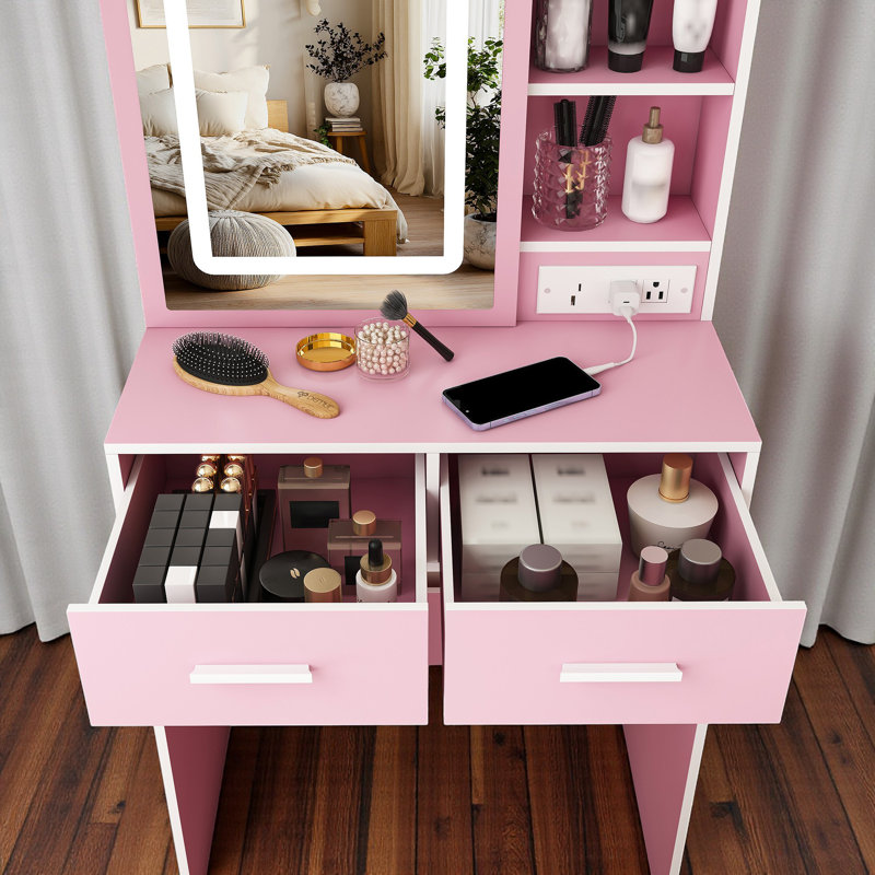 Petit meuble-lavabo avec miroir Abra, Rose