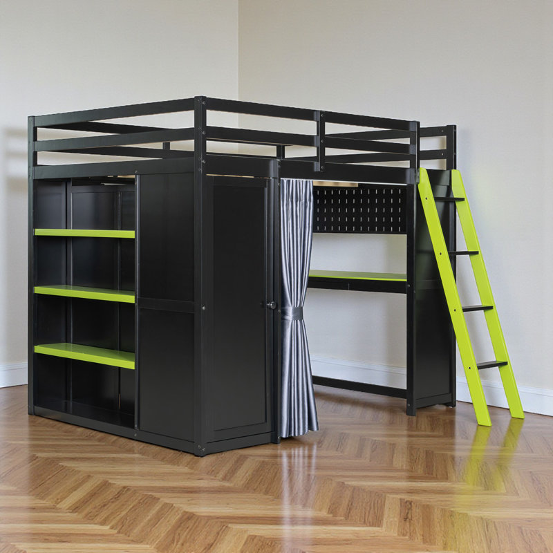 Full Size Loft Bed, Multi-Functional Workstation, E-Sports Desk, Shelves & Wardrobe, Sleek & Chic Modern, Teen Bedroom