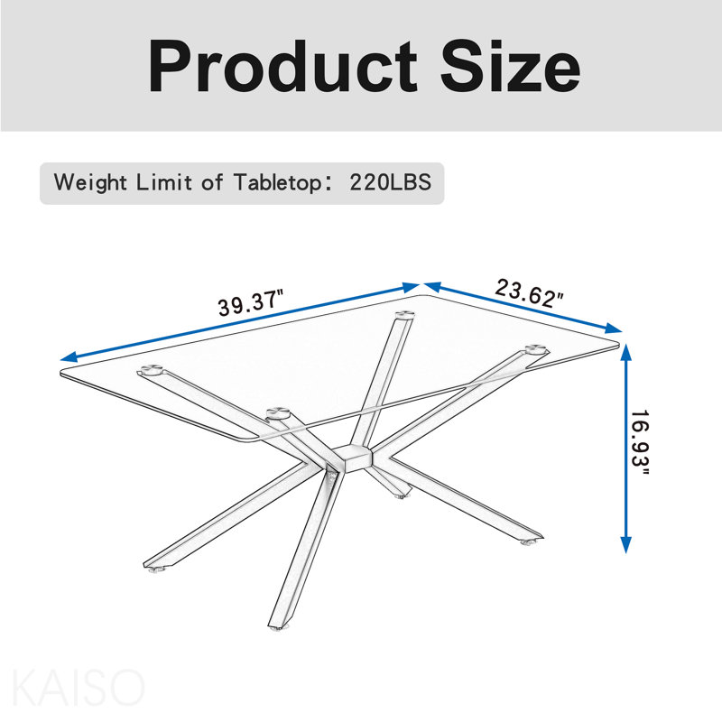 Rectangular Dining Table Tempered Glass Dining Table,Stylish Design With Metal Legs, Clear, White