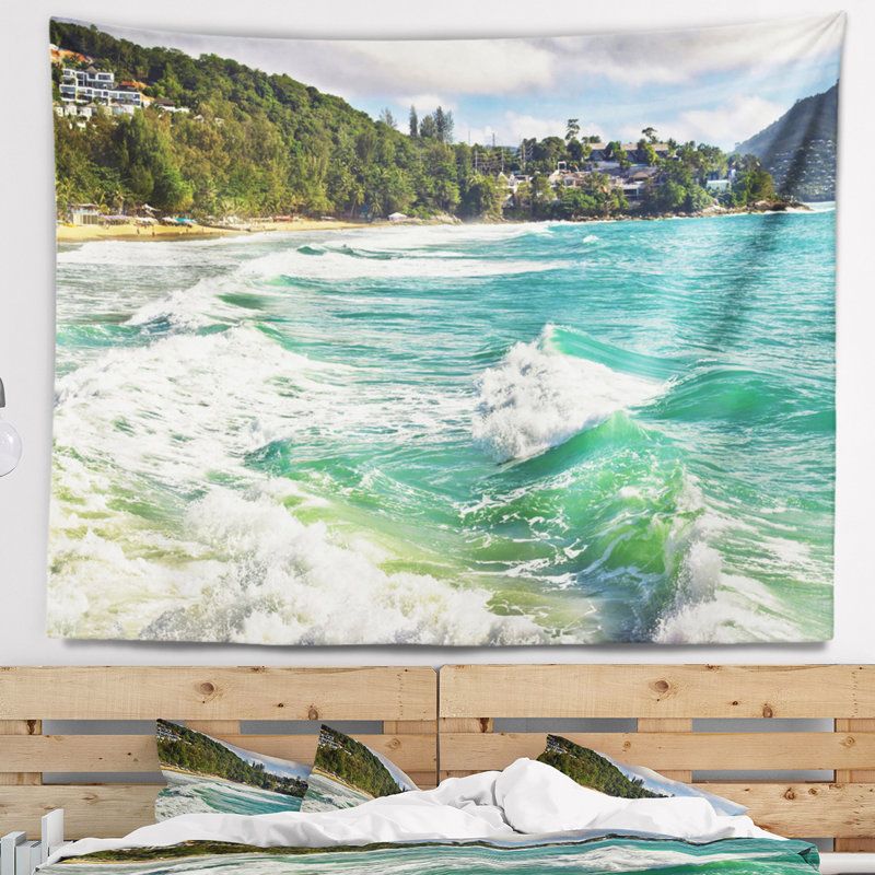 Tapisserie d’eau de plage tropicale exotique, H 32 po x l 39 po