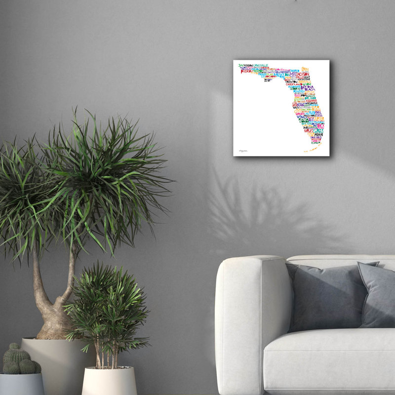 "Epic Graffiti" Florida Map "par Molly Mattin, art mural sur toile, 18 po x 18 po