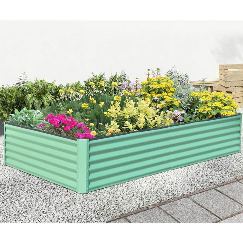 Lit de jardin surélevé galvanisé 8X4X1.5 Ft, Vert, H 17,72 po x l 94,49 po x P 47,25 po